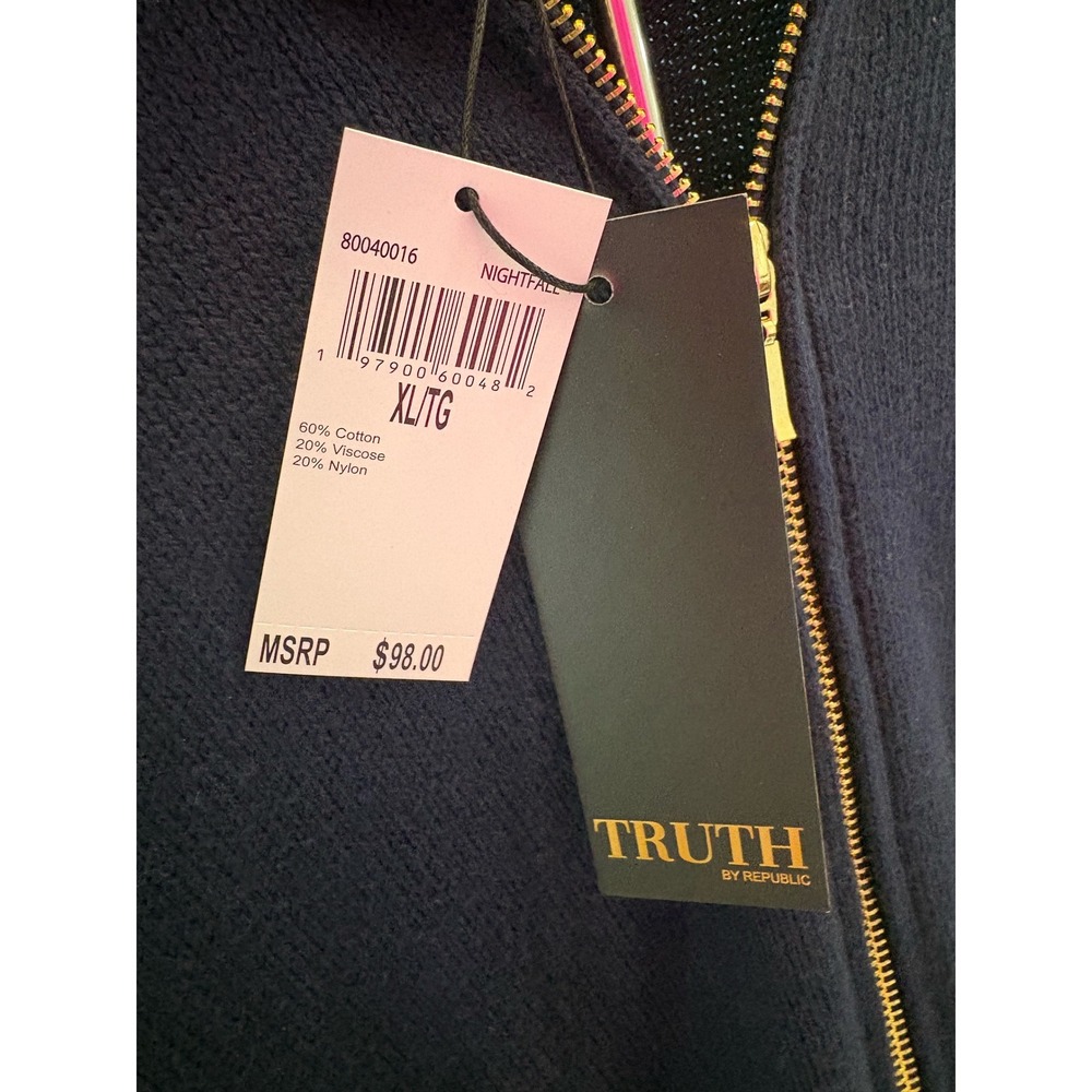 Truth by Republic‎ Mens XL TG Navy Blue Zip Up Sweater - Picture 4 of 4